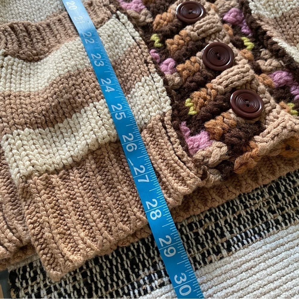 Anthropologie Sparrow Tan Stripe Hopi Basketweave Knit Cardigan Sweater Small - Picture 14 of 15